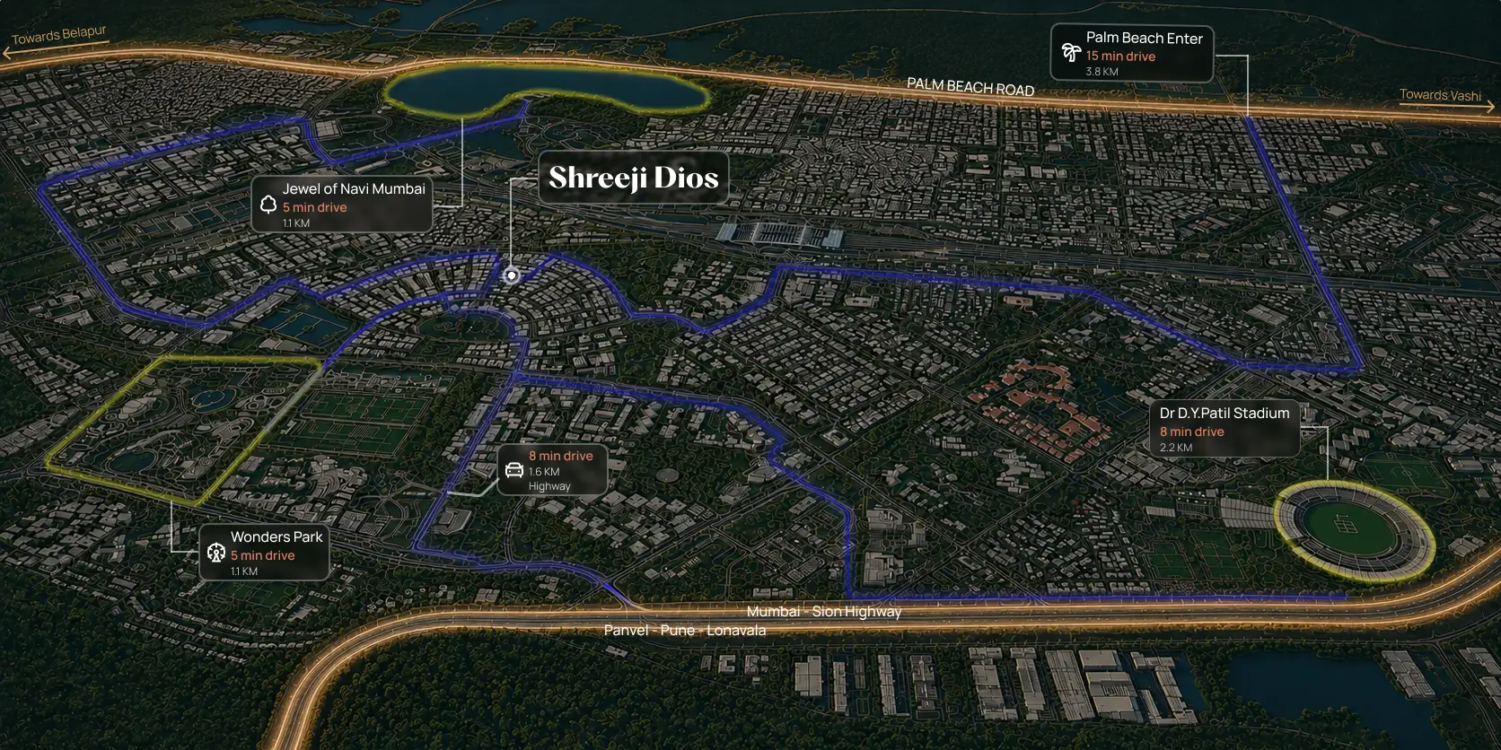 Shreeji Dios location and connectivity
